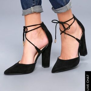 LUNA BLACK SUEDE LACE-UP HEELS